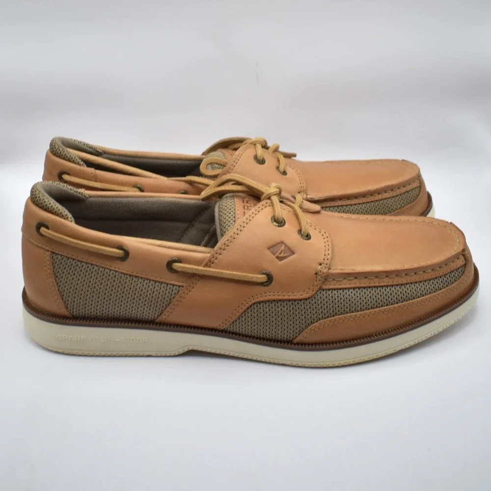 Sperry Top-Sider Surveyor 2-Eye Linen Leather Boat Shoes Size 13 Tan STS22066